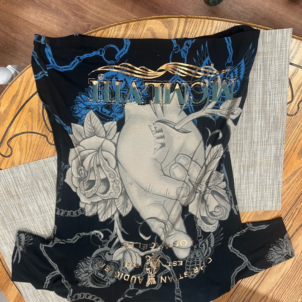 Christian Audigier Black Tee with Vibrant Artwork - Picture 2 of 2